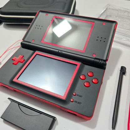 Nintendo DS Lite CUSTOM - Transparent Red/Black w/ Modded LED, Bundle