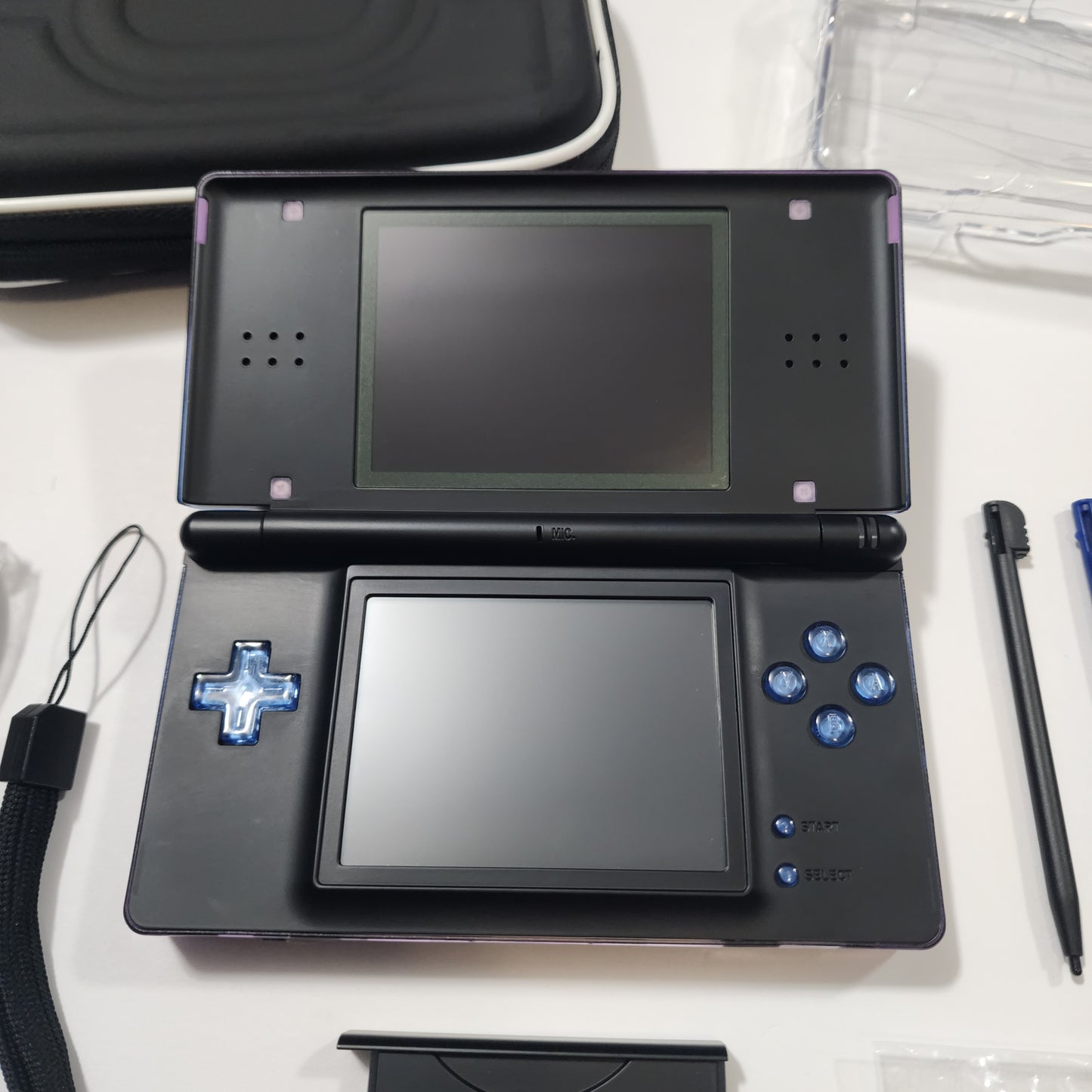 Nintendo DS Lite CUSTOM - Blue Purple Gradient/Black w/ Modded LEDs, Bundle!