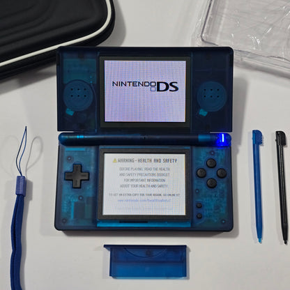 Nintendo DS Lite CUSTOM - Black/Transparent Blue w/ Modded LED, Bundle