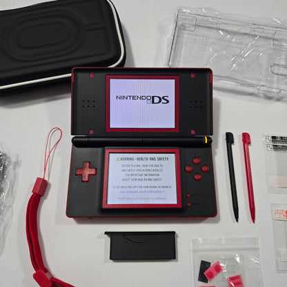 Nintendo DS Lite CUSTOM - Transparent Red/Black w/ Modded LED, Bundle