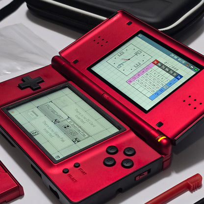 Nintendo DS Lite IPS SCREENS CUSTOM - Black/Shiny Red w/ Mods & Bundle