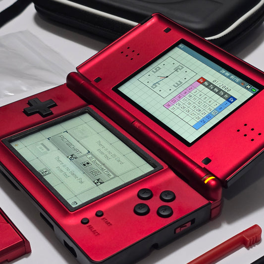 Nintendo DS Lite IPS SCREENS CUSTOM - Black/Shiny Red w/ Mods & Bundle