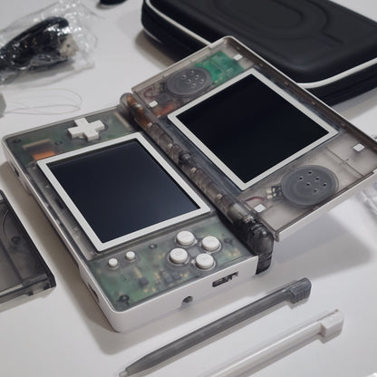 Nintendo DS Lite CUSTOM - White/Transparent Black w/ Modded LED, Bundle!