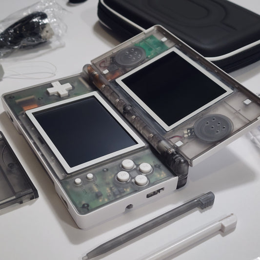 Nintendo DS Lite CUSTOM - White/Transparent Black w/ Modded LED, Bundle!