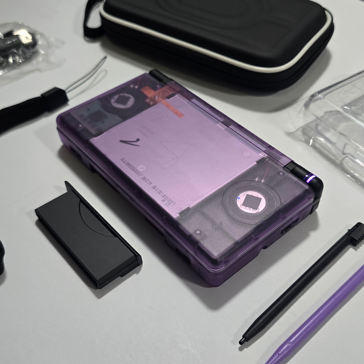Nintendo DS Lite CUSTOM - Transparent Purple/Black w/ Modded LED, Bundle