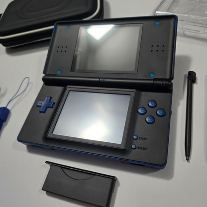 Nintendo DS Lite CUSTOM - Transparent Blue/Black w/ Modded LED, Bundle