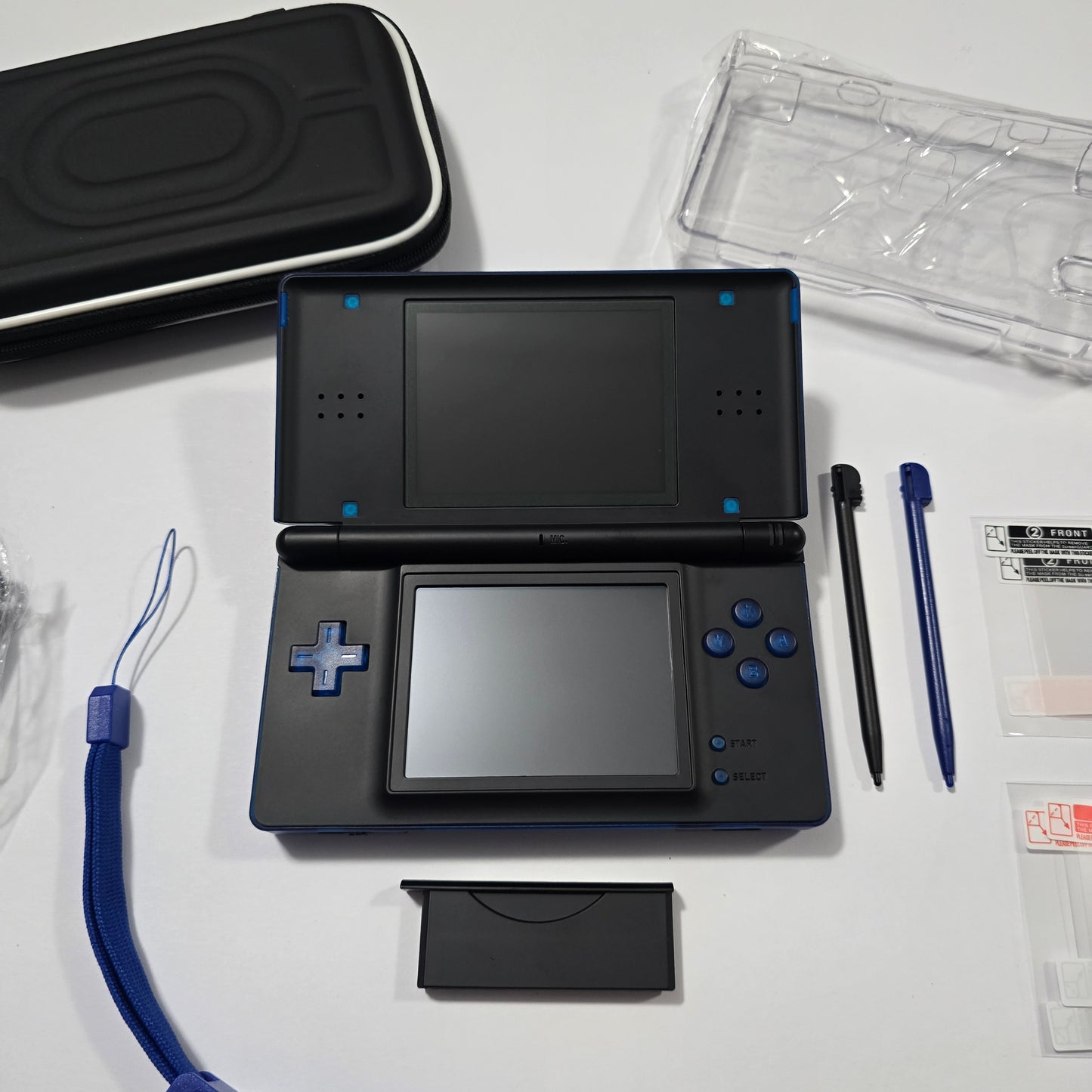 Nintendo DS Lite CUSTOM - Transparent Blue/Black w/ Modded LED, Bundle