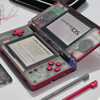 Nintendo DS Lite CUSTOM - Shiny Red/Clear Black w/ Modded LED, Bundle