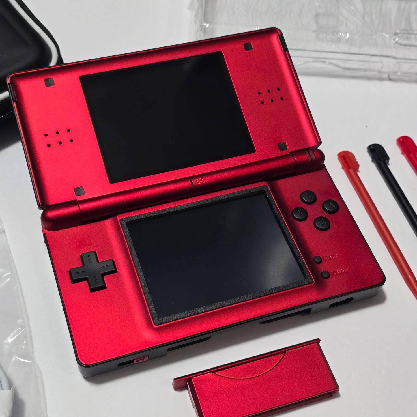 Nintendo DS Lite IPS SCREENS CUSTOM - Black/Shiny Red w/ Mods & Bundle