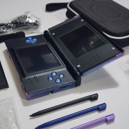 Nintendo DS Lite CUSTOM - Blue Purple Gradient/Black w/ Modded LEDs, Bundle!