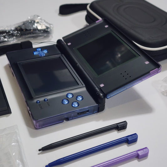 Nintendo DS Lite CUSTOM - Blue Purple Gradient/Black w/ Modded LEDs, Bundle!