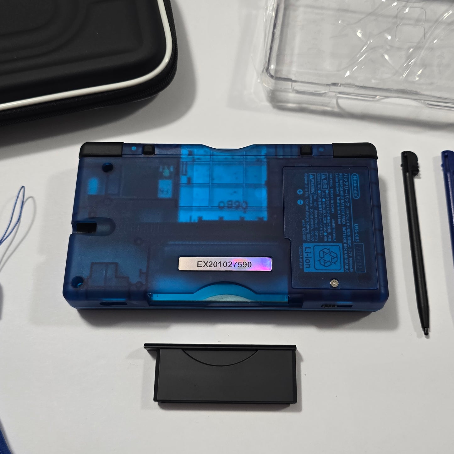 Nintendo DS Lite CUSTOM - Transparent Blue/Black w/ Modded LED, Bundle