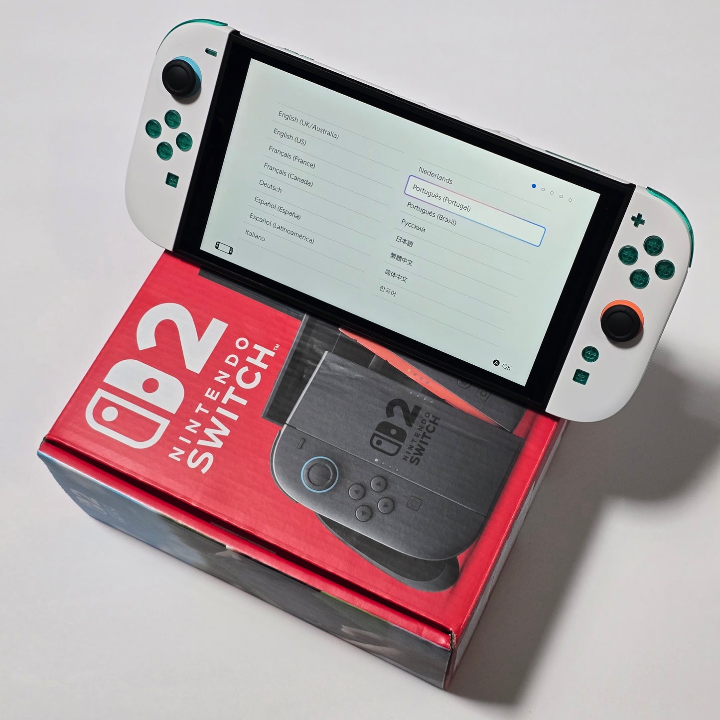 Nintendo Switch 2 CUSTOM -White with Clear Green Buttons & Accents, New in Box