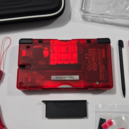 Nintendo DS Lite CUSTOM - Transparent Red/Black w/ Modded LED, Bundle