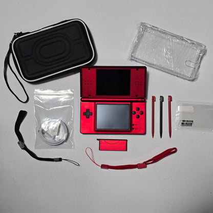 Nintendo DS Lite IPS SCREENS CUSTOM - Black/Shiny Red w/ Mods & Bundle