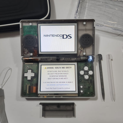 Nintendo DS Lite CUSTOM - White/Transparent Black w/ Modded LED, Bundle!