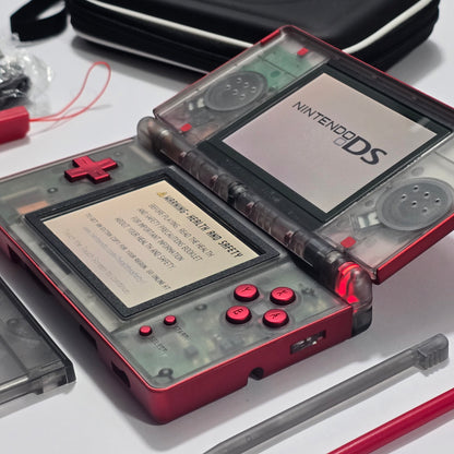 Nintendo DS Lite CUSTOM - Shiny Red/Clear Black w/ Modded LED, Bundle