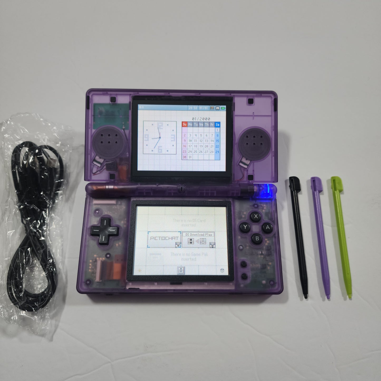 Nintendo DS Lite CUSTOM - Clear Purple/Black ExtremeRate & OEM Nintendo Parts w/ Blue LED!