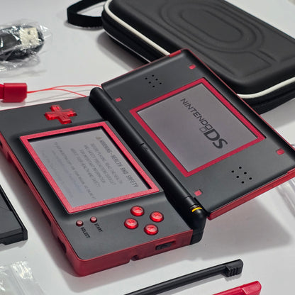 Nintendo DS Lite CUSTOM - Transparent Red/Black w/ Modded LED, Bundle