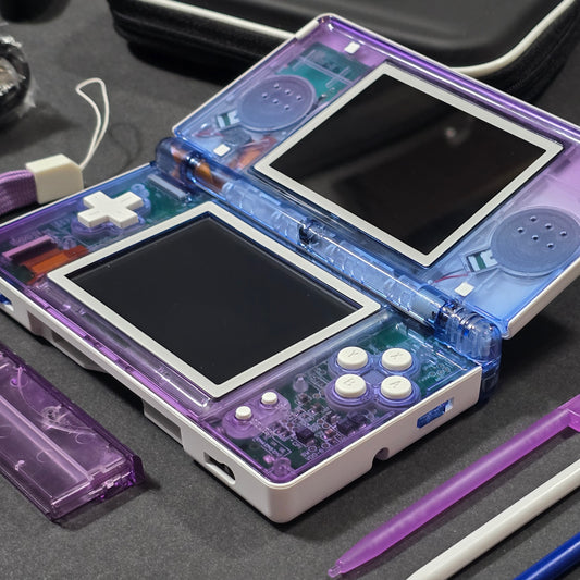 Nintendo DS Lite CUSTOM - White/ Blue & Purple Gradient Blue/Purple LED, Bundle