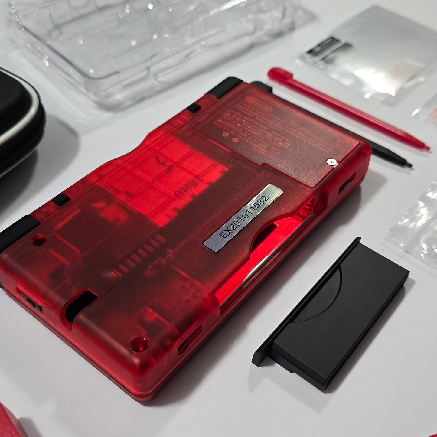 Nintendo DS Lite CUSTOM - Transparent Red/Black w/ Modded LED, Bundle