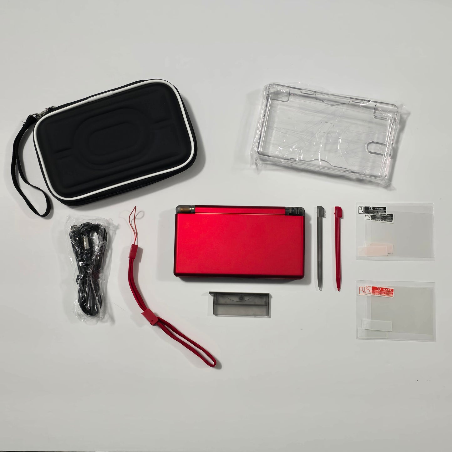 Nintendo DS Lite CUSTOM - Shiny Red/Clear Black w/ Modded LED, Bundle