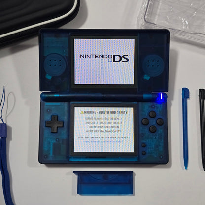Nintendo DS Lite CUSTOM - Black/Transparent Blue w/ Modded LED, Bundle