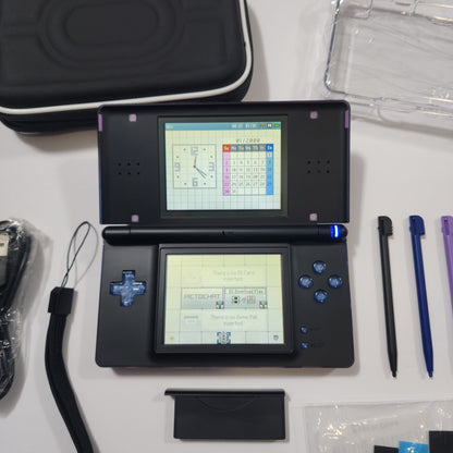 Nintendo DS Lite CUSTOM - Blue Purple Gradient/Black w/ Modded LEDs, Bundle!