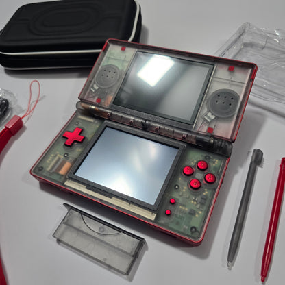 Nintendo DS Lite CUSTOM - Shiny Red/Clear Black w/ Modded LED, Bundle